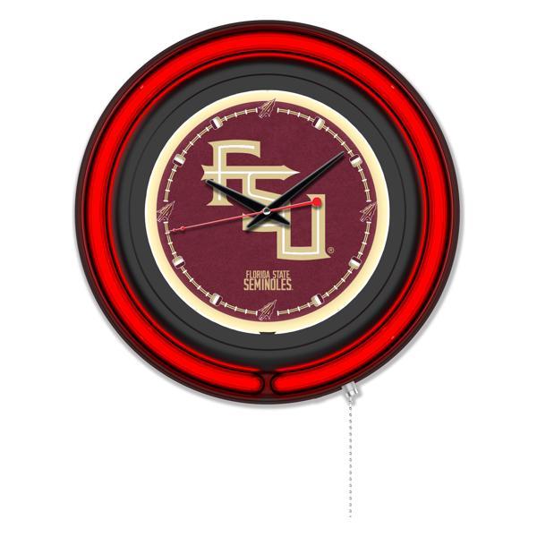 Florida State Script 15" Neon Logo 2 Wall Clock - Black Casing - Team Color Specific Neon Outer Ring 