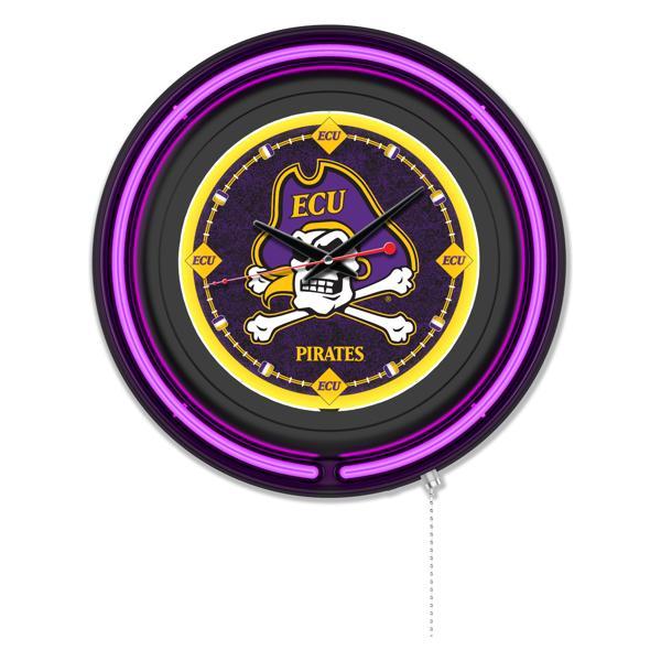 East Carolina University 15" Neon Logo Wall Clock - Black Casing - Team Color Specific Neon Outer Ring 