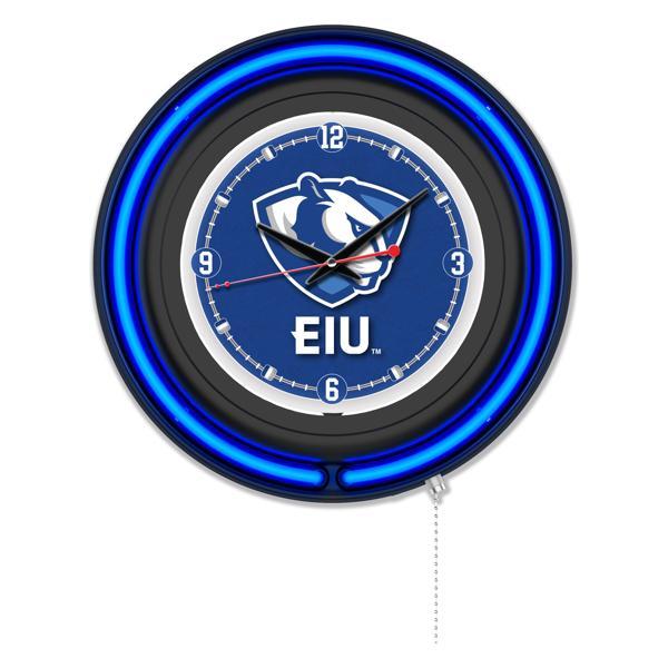 Eastern Illinois University 15" Neon Logo Wall Clock - Black Casing - Team Color Specific Neon Outer Ring 