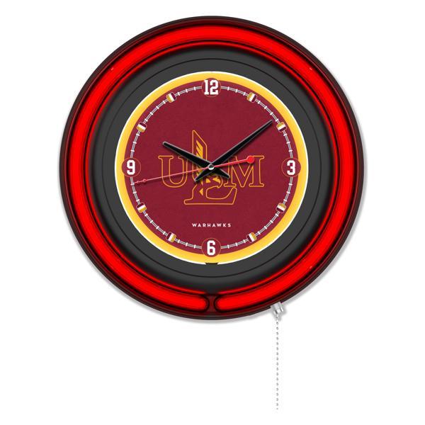 University of Louisiana at Monroe 15" Neon Logo Wall Clock - Black Casing - Team Color Specific Neon Outer Ring 