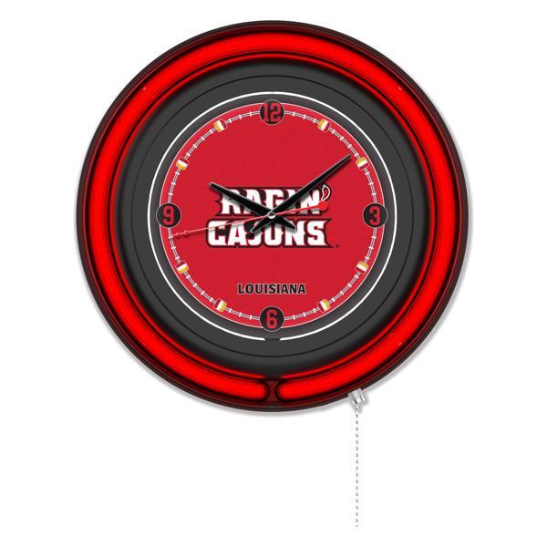 University of Louisiana at Lafayette 15" Neon Logo Wall Clock - Black Casing - Team Color Specific Neon Outer Ring 