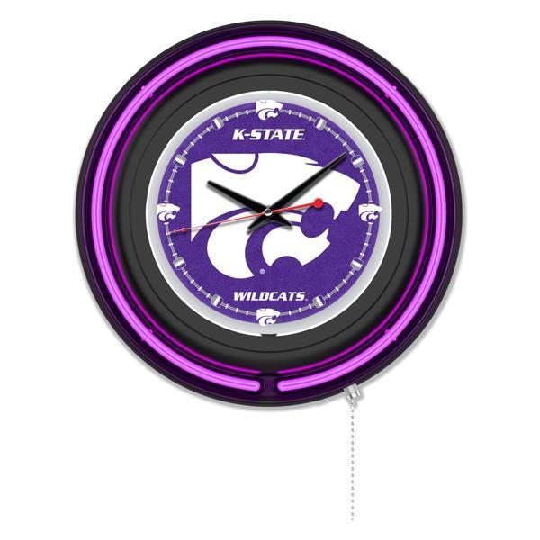 Kansas State University 15" Neon Logo Wall Clock - Black Casing - Team Color Specific Neon Outer Ring 