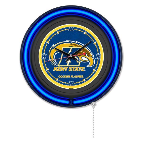 Kent State University 15" Neon Logo Wall Clock - Black Casing - Team Color Specific Neon Outer Ring 
