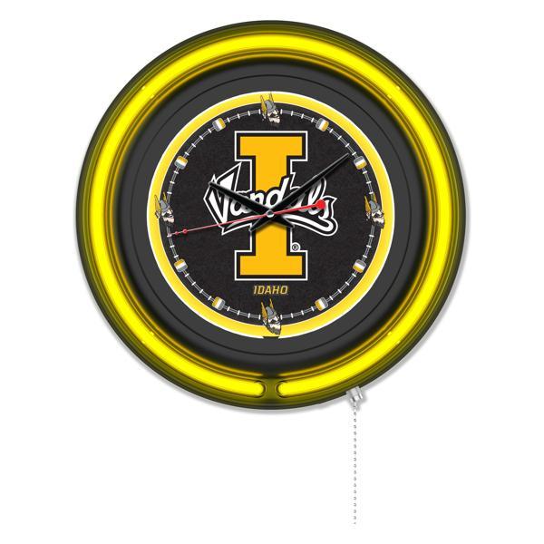 University of Idaho 15" Neon Logo Wall Clock - Black Casing - Team Color Specific Neon Outer Ring 