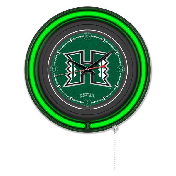 University of Hawaii 15" Neon Logo Wall Clock - Black Casing - Team Color Specific Neon Outer Ring 