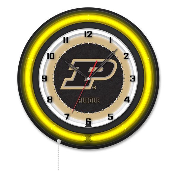 Purdue 19" Neon Logo Wall Clock - Black Casing - Team Color Specific Neon Outer Ring 