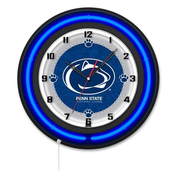 Pennsylvania State University 19" Neon Logo Wall Clock - Black Casing - Team Color Specific Neon Outer Ring 