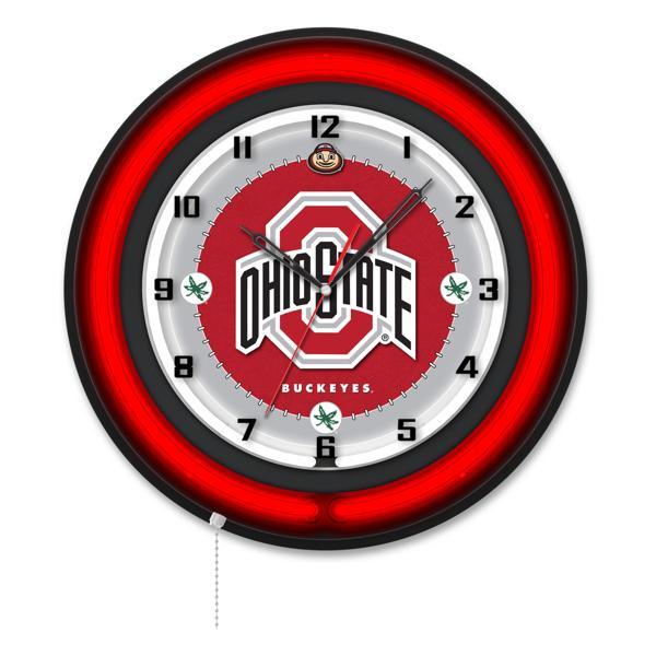 Ohio State University 19" Neon Logo Wall Clock - Black Casing - Team Color Specific Neon Outer Ring 