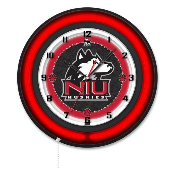 University of Northern Illinois 19" Neon Logo Wall Clock - Black Casing - Team Color Specific Neon Outer Ring 