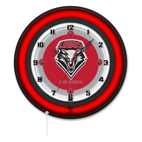 University of New Mexico 19" Neon Logo Wall Clock - Black Casing - Team Color Specific Neon Outer Ring 