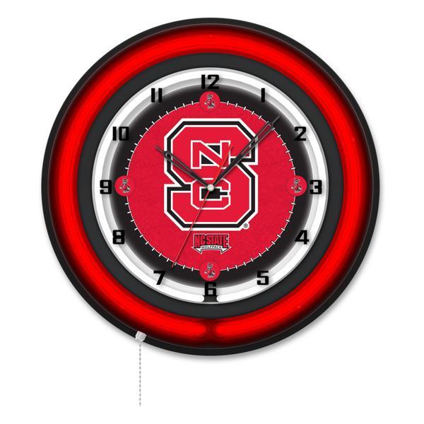North Carolina State University 19" Neon Logo Wall Clock - Black Casing - Team Color Specific Neon Outer Ring 