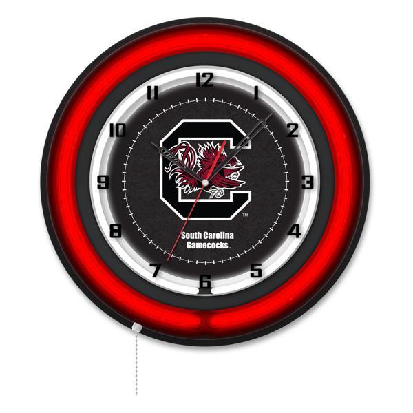 University of South Carolina 19" Neon Logo Wall Clock - Black Casing - Team Color Specific Neon Outer Ring 