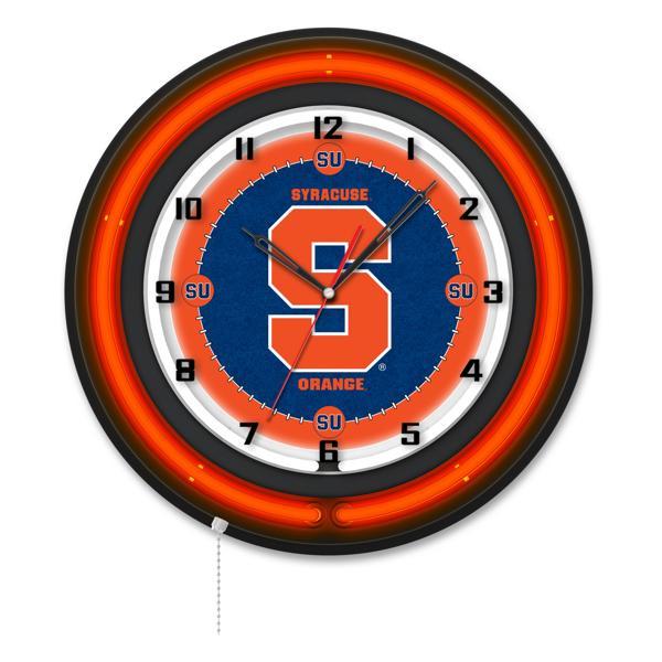 Syracuse University 19" Neon Logo Wall Clock - Black Casing - Team Color Specific Neon Outer Ring 