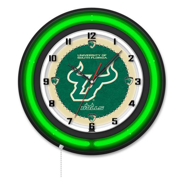 University of South Florida 19" Neon Logo Wall Clock - Black Casing - Team Color Specific Neon Outer Ring 