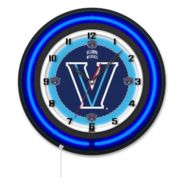 Villanova University 19" Neon Logo Wall Clock - Black Casing - Team Color Specific Neon Outer Ring 