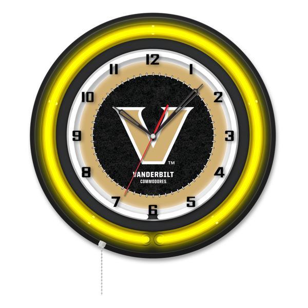 Vanderbilt University 19" Neon Logo Wall Clock - Black Casing - Team Color Specific Neon Outer Ring 