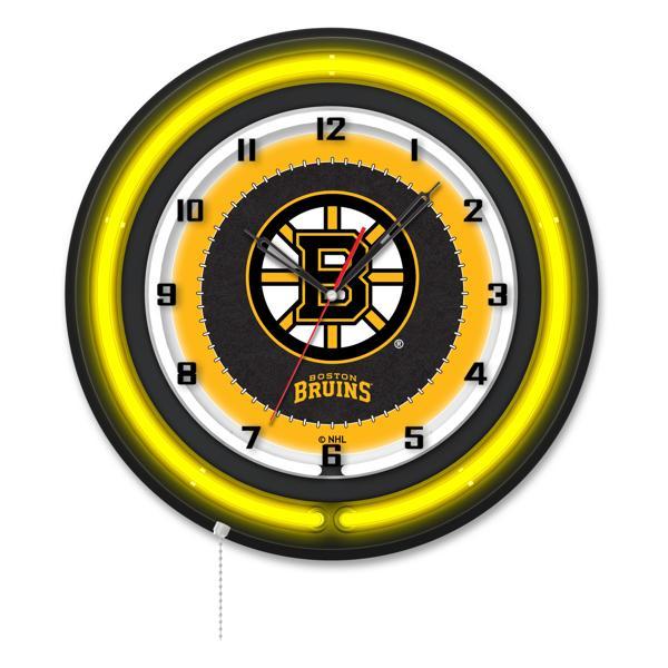 Boston Bruins 19" Neon Logo Wall Clock - Black Casing - Team Color Specific Neon Outer Ring 