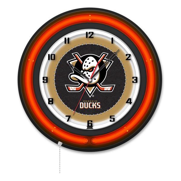 Anaheim Ducks 19" Neon Logo Wall Clock - Black Casing - Team Color Specific Neon Outer Ring 