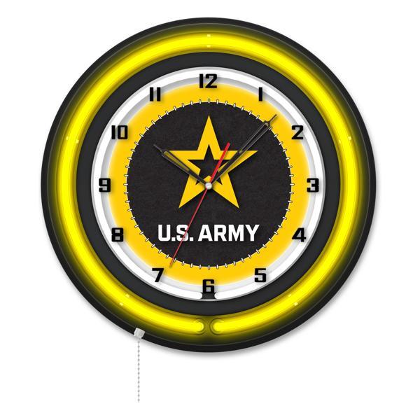 United States Army 19" Neon Logo Wall Clock - Black Casing - Team Color Specific Neon Outer Ring 