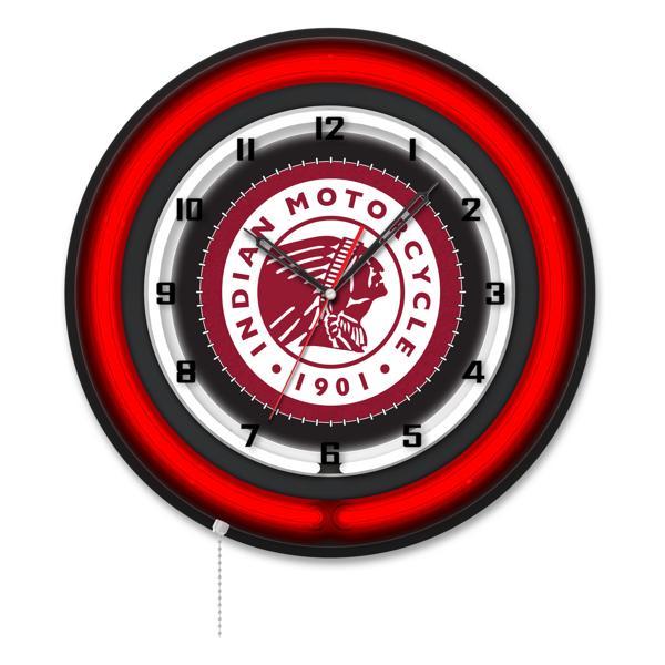 Indian Motorcycle 19" Neon Logo 2 Wall Clock - Black Casing - Team Color Specific Neon Outer Ring 