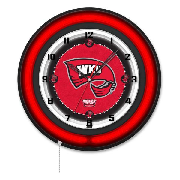 Western Kentucky University 19" Neon Logo Wall Clock - Black Casing - Team Color Specific Neon Outer Ring 