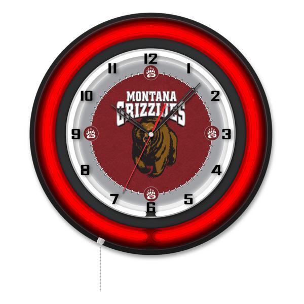 University of Montana 19" Neon Logo Wall Clock - Black Casing - Team Color Specific Neon Outer Ring 