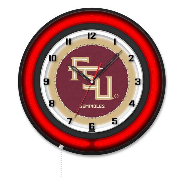 Florida State Script 19" Neon Logo 2 Wall Clock - Black Casing - Team Color Specific Neon Outer Ring 