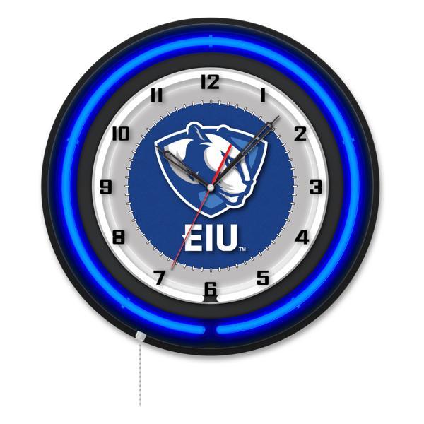 Eastern Illinois University 19" Neon Logo Wall Clock - Black Casing - Team Color Specific Neon Outer Ring 