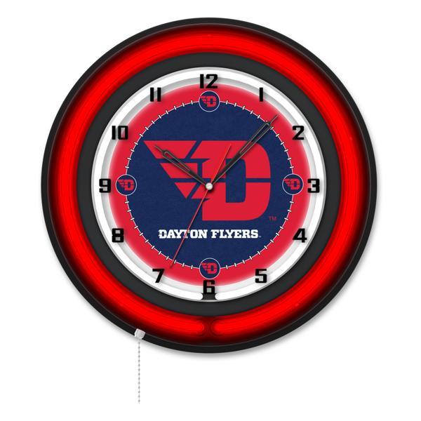 University of Dayton 19" Neon Logo Wall Clock - Black Casing - Team Color Specific Neon Outer Ring 