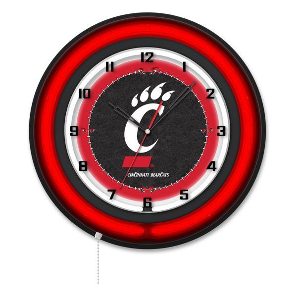 University of Cincinnati 19" Neon Logo Wall Clock - Black Casing - Team Color Specific Neon Outer Ring 