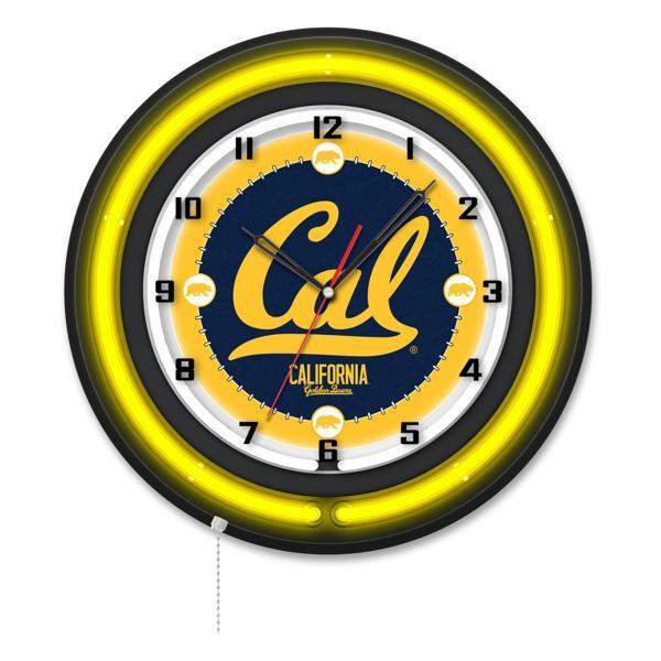 University of California 19" Neon Logo Wall Clock - Black Casing - Team Color Specific Neon Outer Ring 