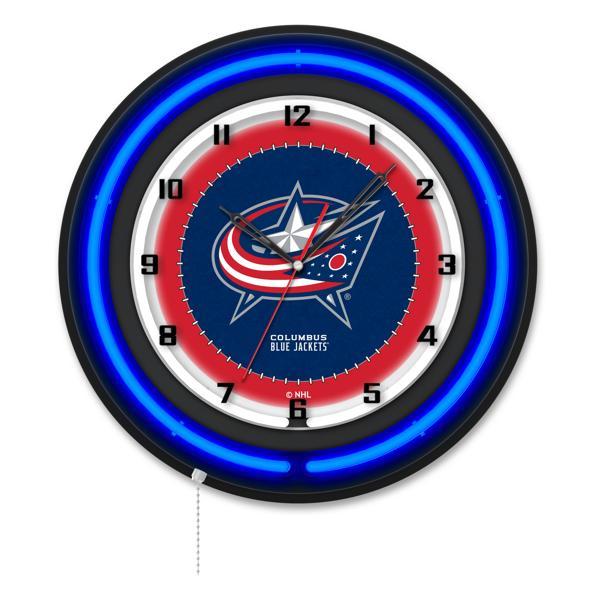 Columbus Blue Jackets 19" Neon Logo Wall Clock - Black Casing - Team Color Specific Neon Outer Ring 