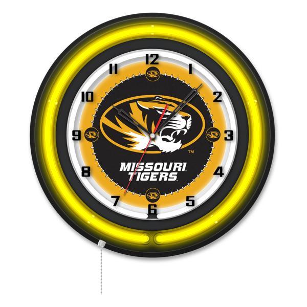 University of Missouri 19" Neon Logo Wall Clock - Black Casing - Team Color Specific Neon Outer Ring 