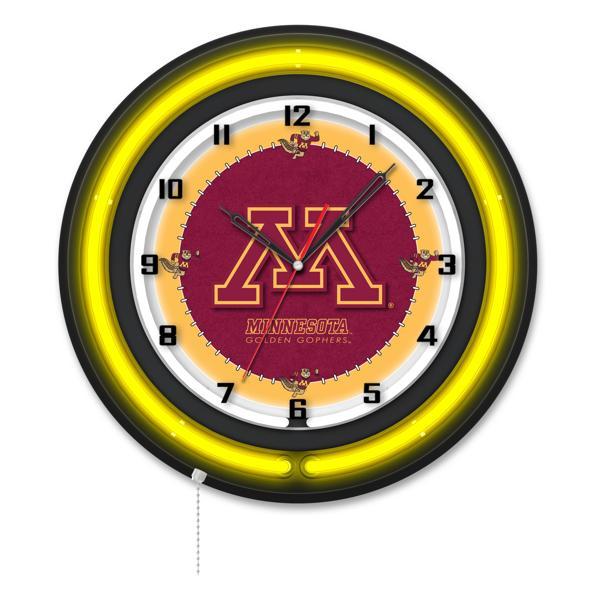 University of Minnesota 19" Neon Logo Wall Clock - Black Casing - Team Color Specific Neon Outer Ring 