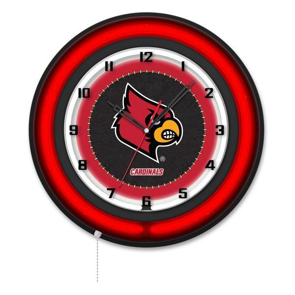 University of Louisville 19" Neon Logo Wall Clock - Black Casing - Team Color Specific Neon Outer Ring 