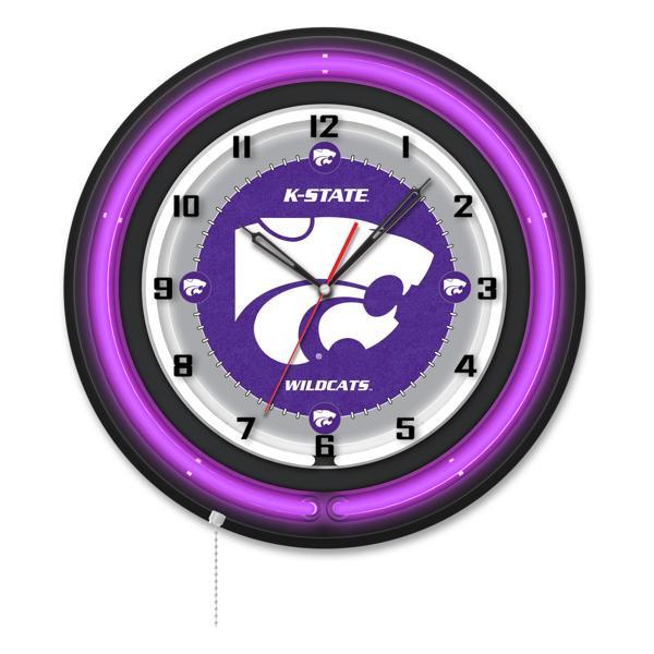 Kansas State University 19" Neon Logo Wall Clock - Black Casing - Team Color Specific Neon Outer Ring 