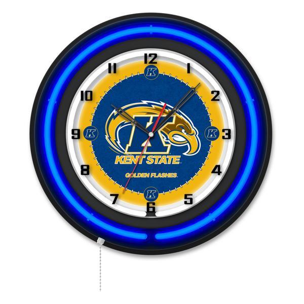 Kent State University 19" Neon Logo Wall Clock - Black Casing - Team Color Specific Neon Outer Ring 