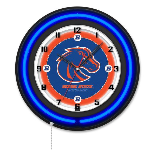 Boise State University 19" Neon Logo Wall Clock - Black Casing - Team Color Specific Neon Outer Ring 