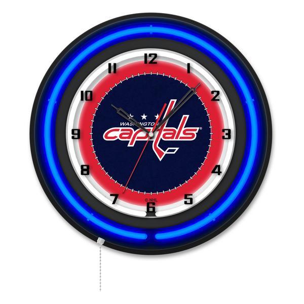 Washington Capitals 19" Neon Logo Wall Clock - Black Casing - Team Color Specific Neon Outer Ring 