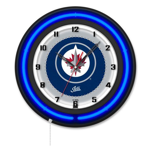 Winnipeg Jets 19" Neon Logo Wall Clock - Black Casing - Team Color Specific Neon Outer Ring 
