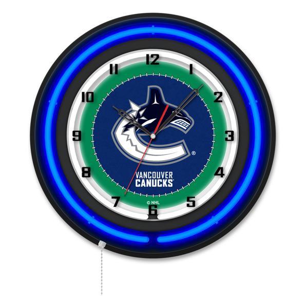Vancouver Canucks 19" Neon Logo Wall Clock - Black Casing - Team Color Specific Neon Outer Ring 