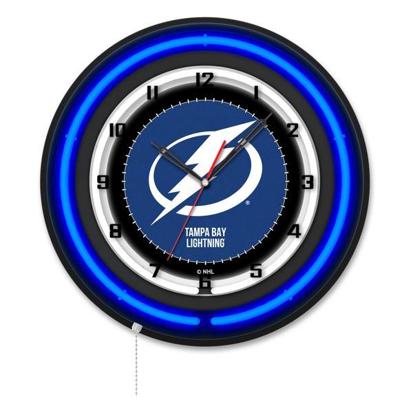Tampa Bay Lightning 19" Neon Logo Wall Clock - Black Casing - Team Color Specific Neon Outer Ring 