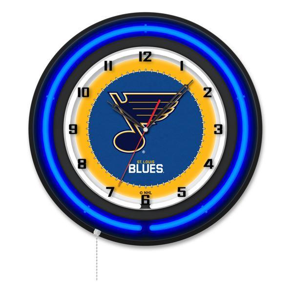 St Louis Blues 19" Neon Logo Wall Clock - Black Casing - Team Color Specific Neon Outer Ring 