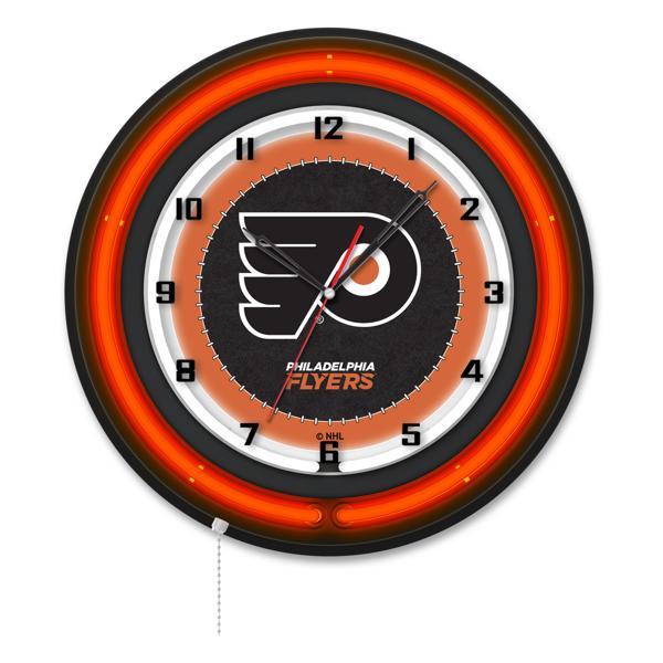 Philadelphia Flyers 19" Neon Logo 2 Wall Clock - Black Casing - Team Color Specific Neon Outer Ring 