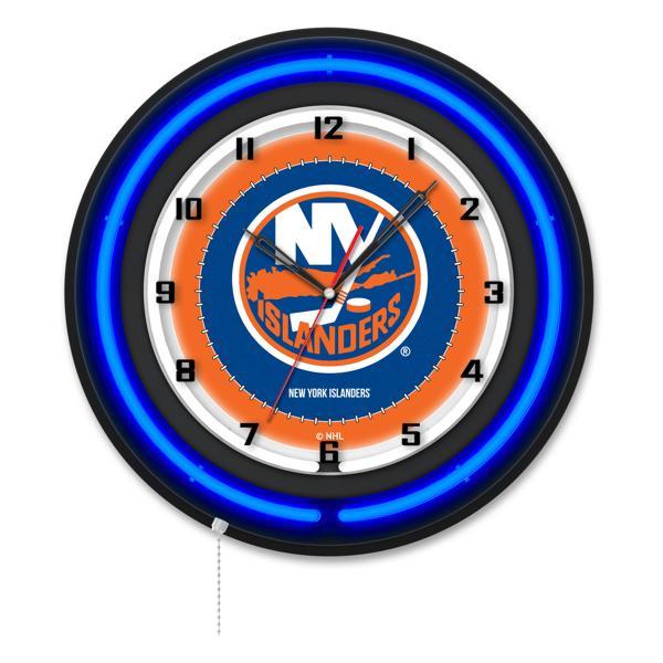 New York Islanders 19" Neon Logo Wall Clock - Black Casing - Team Color Specific Neon Outer Ring 