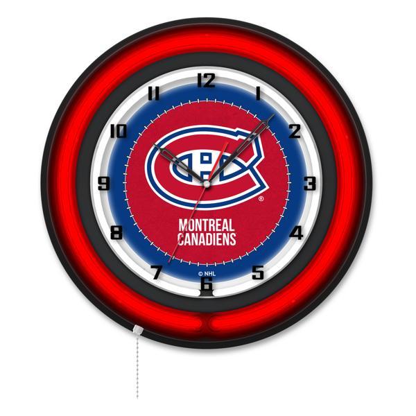 Montreal Canadiens 19" Neon Logo Wall Clock - Black Casing - Team Color Specific Neon Outer Ring 
