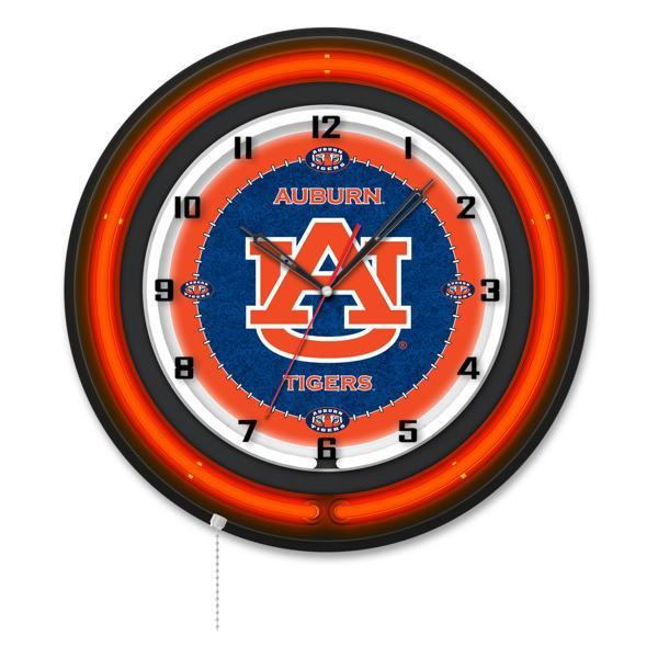 Auburn University 19" Neon Logo Wall Clock - Black Casing - Team Color Specific Neon Outer Ring 