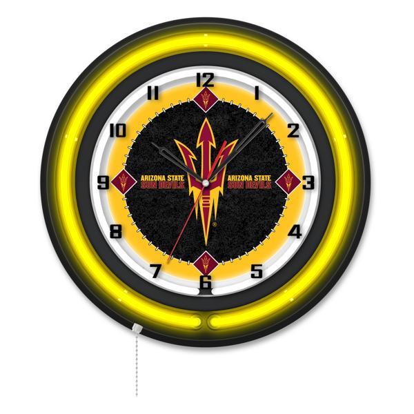 Arizona State University Pitchfork 19" Neon Logo 3 Wall Clock - Black Casing - Team Color Specific Neon Outer Ring 