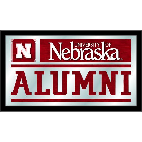 University of Nebraska Alumni 26" x 15" Wall Mirror - Black Wood Frame - Vibrant Full Color Artwork 