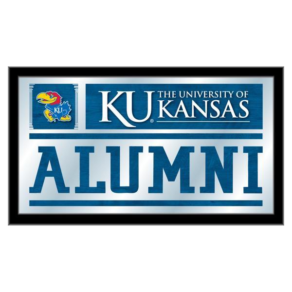 Kansas University Alumni 26" x 15" Wall Mirror - Black Wood Frame - Vibrant Full Color Artwork 